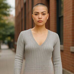 Gap Gray Ribbed V-Neck Sweater Ladies Small NWT Rabbit Hair Preppy BTS College